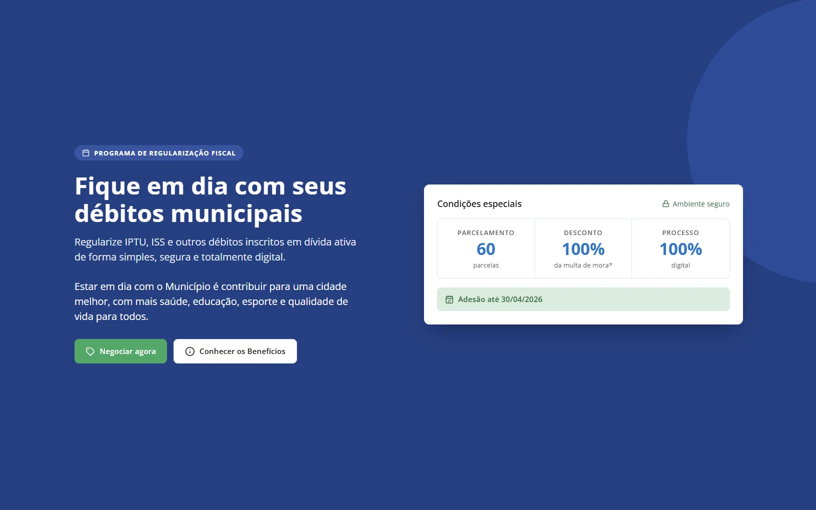 Portal Fique em Dia da GOVSEC: programa de regularização fiscal com parcelamento em até 60 vezes e desconto na multa